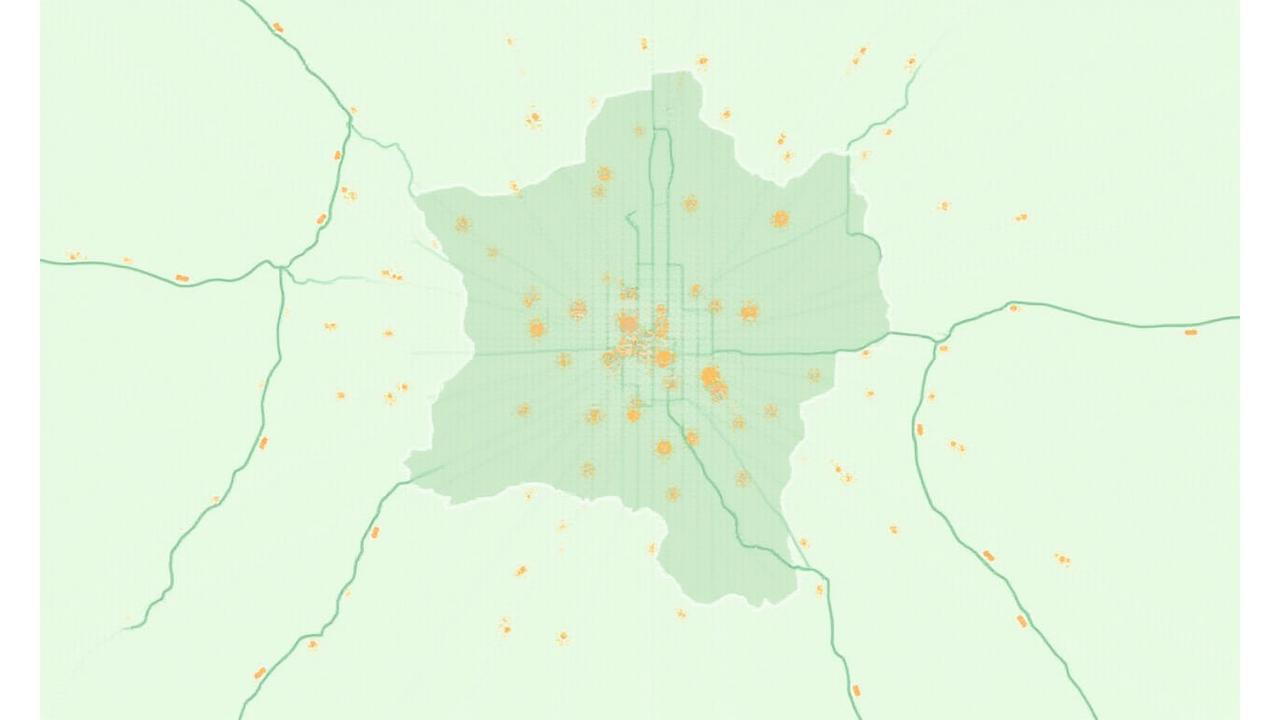 Map of Austin highlighting key wellness landmarks and community engagement points, with subtle connection lines.