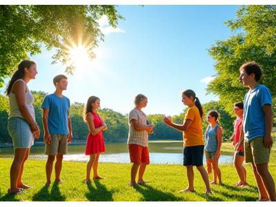 Diverse families engaging in gentle outdoor yoga and mindfulness activities